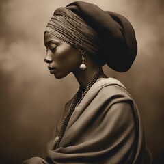 African woman in sepia tones, generative ai