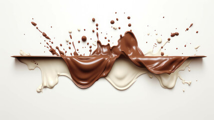 Chocolate and white milk splash on a white background isolated