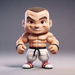 MMA fighter on white background. Adorable 3D cartoon character portrait.
