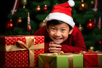 Fototapeta na wymiar child with christmas presents (Created with Artificial intelligence)