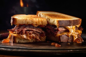 Smoked Brisket Sandwich with Meat, Peanut Butter, Jelly and Cheese