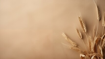 A bunch of dried grass on a brown background. - obrazy, fototapety, plakaty