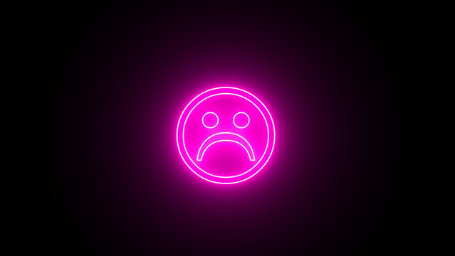 Glowing neon line Sad smile icon isolated on black background. Emoticon face. neon emoticon icon. sad face neon icon.