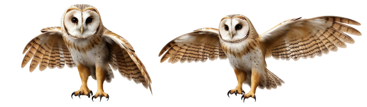 Set of owl flying, isolated on transparent or white background