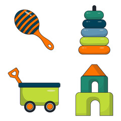 Children's Toy Icon Set. With Cartoon Design Concept. Vector Illustration.
