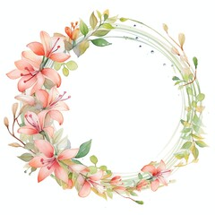 Obraz na płótnie Canvas watercolor honeysuckle flower arrangement around a white circle