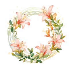 Fototapeta na wymiar watercolor honeysuckle flower arrangement around a white circle