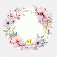 watercolor pastel flower round frame