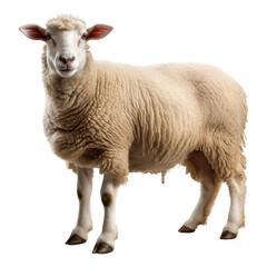 Portrait of sheep standing, isolated on transparent or white background
