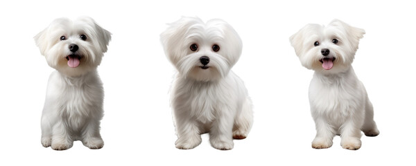 Set of Maltese dog multi pose, isolated on transparent or white background
