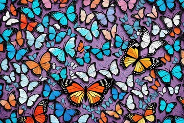 Fototapeta na wymiar Colourful butterflies stained glass pattern 