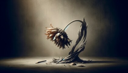 Wilted flower with petals falling, dramatic lighting
