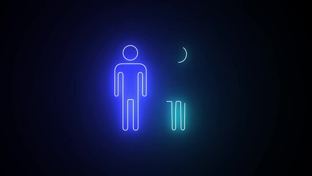Man and women toilet signs in neon lights animation. Flicker, In - Out sign. WC Toilet Neon Sign with Male ad Female Icon Glowing Light on black background.