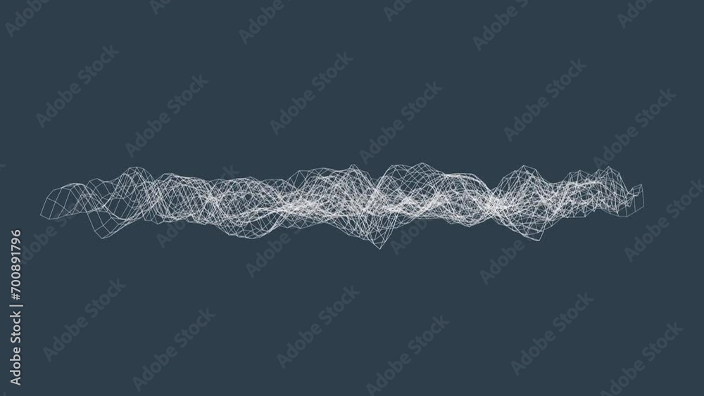 Poster polygonal wave dynamic mesh on a gray blue background. technology and science. rendering animation. 