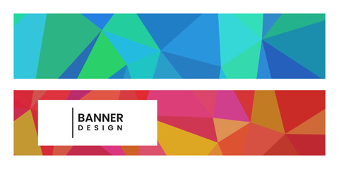 set of banners with abstract vibrant colorful background with triangles