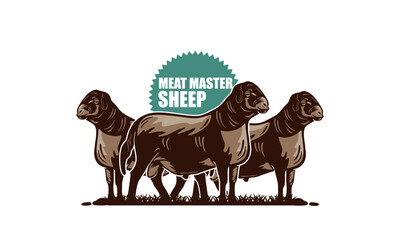 MEAT MASTER SHEEP LOGO, silhouette of great sheeps standing in farm vector illustrations
