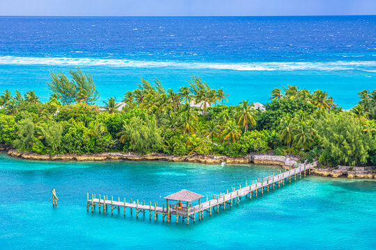 Pier on the island in the Caribbean sea