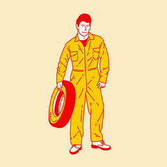Simple cartoon illustration of a workshop mechanic 5