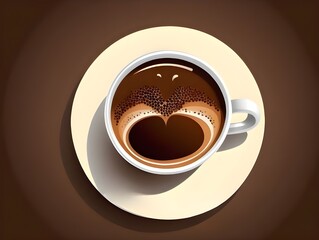 National Cappuccino Day, November 8. Vector illustration of Top view of a cup of Latte hot coffee or cappuccino with a beautiful art. Template for background, banner, card, poster with copy space 