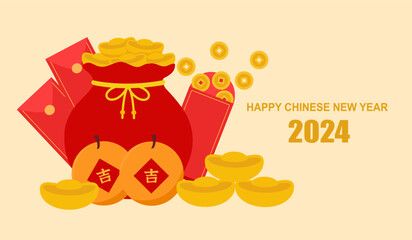 Chinese new year with lucky bag. May you rolling in money, Fortune.