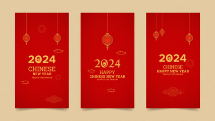 Happy Chinese New Year 2024 Year of The Dragon Realistic Social Media Stories Collection Template