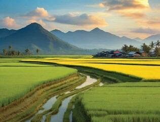 The rice in the fields is starting to turn yellow, making the farmer's heart feel cool, soon the harvest will arrive