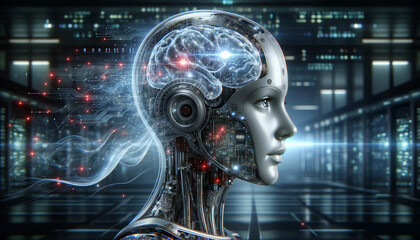 Aiのイメージ画像　ロボットの頭脳　左向き
