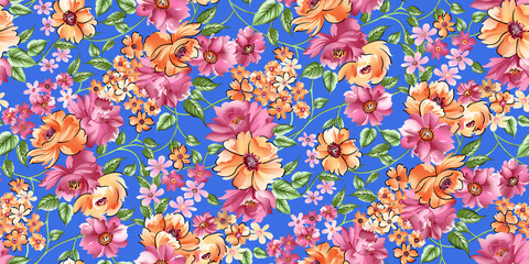 Seamless floral pattern with hand drawn flowers. Vector illustration.