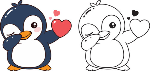 Cute penguin dabbing cartoon vector, funny penguin