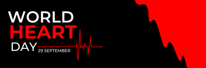 World Heart Day lettering card, heart and pulse trace. World Heart Day background. Medical sign on 29th of September. suit for banner, cover, flyer, poster, backdrop, plain. vector illustration