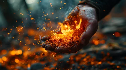 Foto op Canvas Effect of burning coal powder on human palms © Adja Atmaja