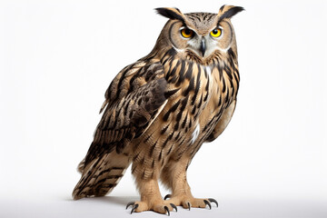 Fototapeta premium Eurasian Eagle-Owl on a white background. Animal side portrait.