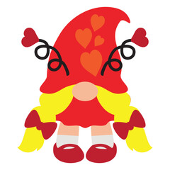 Valentines day Scandinavian blonde gnome girl vector cartoon illustration