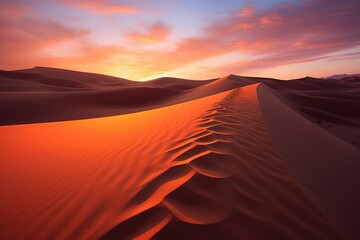 Desert landscape with sand dunes at dawn sunset