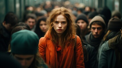 Alone in a Crowd: Capture a person isolated in a bustling environment, conveying the solitude often felt in social settings.
