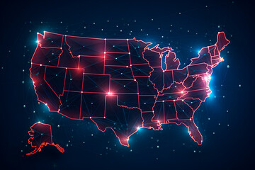 Digital concept of the USA map, symbolizing technological advancements and connectivity. - obrazy, fototapety, plakaty
