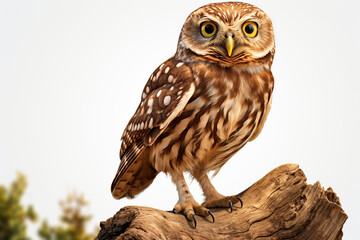 Fototapeta premium Little Owl standing on a tree branch in a natural outdoor environment. Animal side portrait.