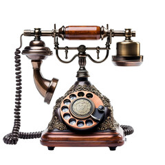 old fashionable vintage telephone isolated on transparent background, clipping path, png file, 