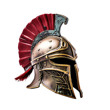 Ancient medieval knight helmet,  vintage soldier armor isolated on transparent background, clipping path, png, 