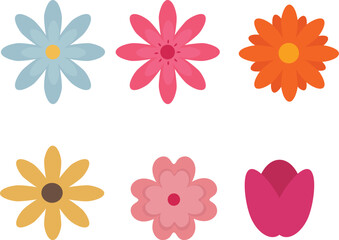 set of vector hand drawn flowers, spring flowers, flat flowers, flat colorful flower designs for wedding cards, greeting cards, or prints