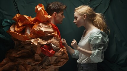 Obraz premium Crumpled Conversations: Use crumpled paper with anxious thoughts to symbolize internal dialogue in social interactions.