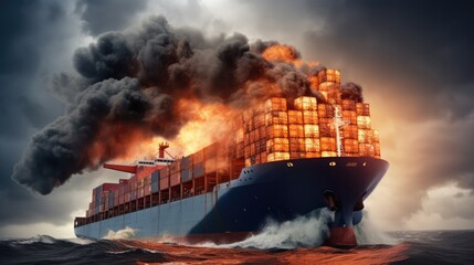 A container ship during a fire. Shipping is one of the most important engines of the modern economy.