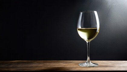 Glass of white wine on black background