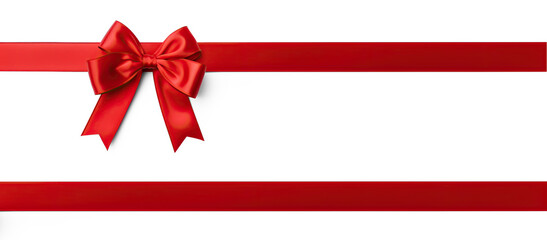 Shiny red satin ribbon on white background. Vector red bow and ribbon. Christmas gift, valentines day, birthday wrapping element
