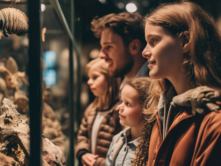 A Photo of a Family with a Teenager Visiting a Museum and Looking at Exhibits