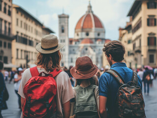 A Photo of a Family with a Teenager Visiting Historical Landmarks During a City Trip