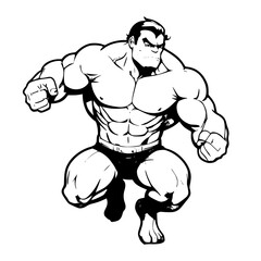 Line Art Super Hulk, Simple, White and Black Background