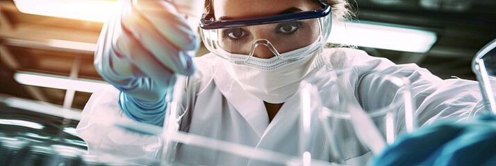 scientist working in laboratory,scientist in laboratory with tubes,science research and development concept
