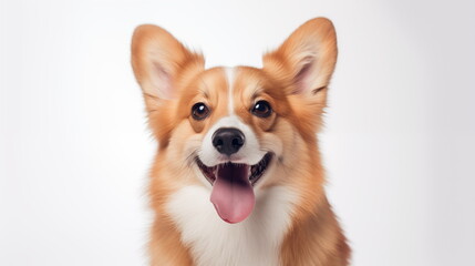 Portrait of a corgi dog on white background. Generative AI.
