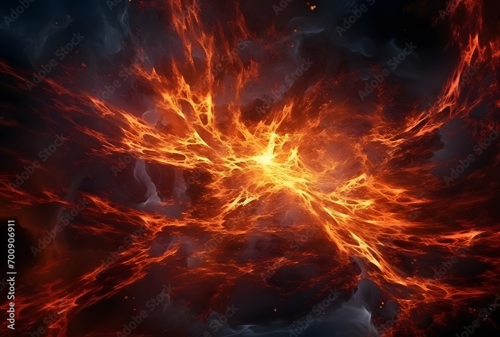 Poster close-up of molten lava flowing from a volcano